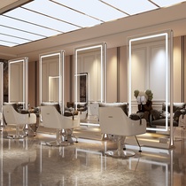 Tide barber shop mirror double-sided Net red hairdressing mirror table floor stainless steel hair cutting mirror with lamp hair salon dedicated