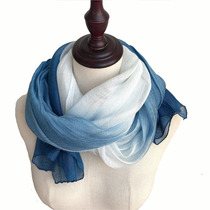 Silk cotton spring and autumn thin section hanging dye gradient blue scarf Imitation plant dyeing blue dye scarf wild literary woman