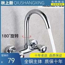 JOMUWA all copper into the wall double hole double hot and cold water faucet vegetable washing basin sink washing table mixing valve