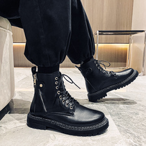 Martins boots men's ins tide winter plus velvet warm black high-top knight boots men's heightened motorcycle leather boots autumn