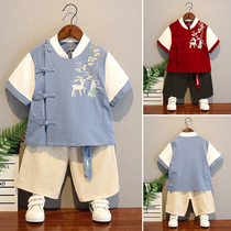 Boys Hanfu summer clothes Chinese style childrens ancient costumes summer thin super fairy baby year old improvement Tang suit small children tide