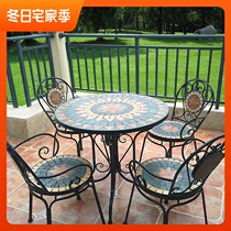European balcony table and chair Three-piece combination Wrought iron outdoor table and chair Garden pastoral outdoor leisure cafe coffee table