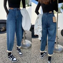 Large size plus velvet jeans women winter 2021 New thick Haren pants fat sister mm high waist loose radish pants