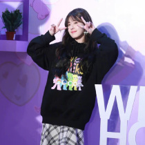 Zhao Rusi star same hooded sweater female spring and autumn thin loose cartoon bear print long sleeve Joker top