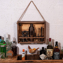 Three-stage bartender set stainless steel jazz black cocktail wine set Snow Cup shaker cup wooden frame Wood