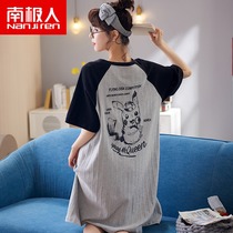Nightdress womens summer cotton short-sleeved pajamas 2021 new students spring and summer thin jumpsuit home wear