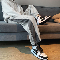 Rice trend zipper sports pants mens Korean version of loose fashion toe wide leg pants spring and autumn Joker straight pants