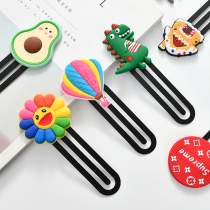 Cartoon silicone bookmarks creative hipster cute girl heart students Mark bookmarks with metal large paper clips