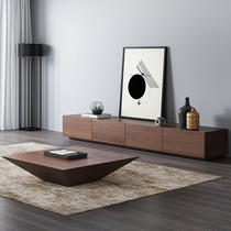 TV cabinet Coffee table combination set Nordic small apartment modern simple living room furniture Black Walnut household floor cabinet