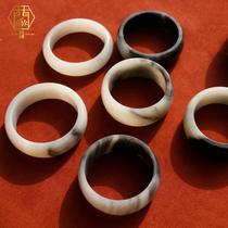 (Focus on quality)Desert Loulan Xinjiang Hetian jade seed blue and white bracelet Ink jade carved belt leather jade bracelet