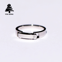 Snap ring open lettering silver pine jewelry Pt900 platinum men and women couples ring set with real diamonds