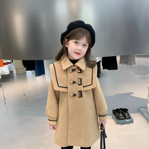 Korean girl woolen coat 2021 autumn and winter new small childrens woolen coat baby cute foreign coat