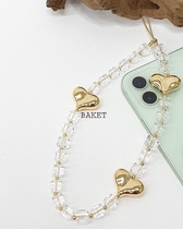 Korean Dongdaemun baket new mobile phone hanging chain cube sugar love design sense bright gold wrist chain lanyard