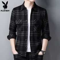  Playboy long-sleeved shirt mens plaid top clothes tooling inch shirt autumn tide brand casual jacket mens shirt