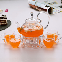 Glass flower teapot set boiled tea fruit teapot afternoon tea set high temperature resistant heating base candle
