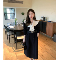 DALU 2022 Early spring lotus leaf collar Korean version Temperament Slim medium long black windcoat jacket woman delivered with belt