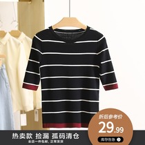 (S) aged slim-slim striped round neck short sleeve knitwear womens 2021 Autumn New Tide brand discount store