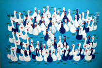 Duck foreign guests gift foreigners like group duck picture Liu Fengtao Shaanxi Huxian peasant painting size 52x76cm