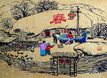 Spring Festival farm house mill donkey Snow Hotel Hotel Cao Quantang Huxian farmers painting size 52x38cm