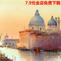 Foreign hipster watercolor scenery streetscape landscape hand-painted pictures 133 electronic Pictures