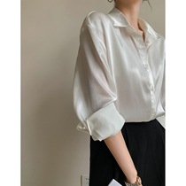 White texture satin shirt Womens summer thin section light cooked Port wind advanced simulation silk anti-wrinkle hanging long-sleeved shirt