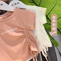 Girls short sleeve T-shirt 2022 new summer dress Korean version of the girl shirt ins simple style Korean version of foreign atmosphere Joker
