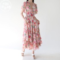 Korean Bubble Gum BLANCDEW Korea 2021 Autumn Print Temperament Dress JBB2OP056