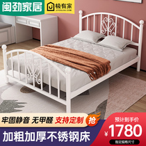 European stainless steel double bed light luxury metal 1 5 m single bed 1 8 m simple modern iron bed 1 2m