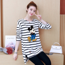 Pregnant Woman 2022 Spring Blouses Blouses Fashion Loose Pregnancy Mid-Big Code Fat Mt-shirt Outside Wearing Striped Clothes Boomer