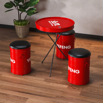 Milk tea shop table and chair retro industrial wind iron oil drum sofa round stool balcony creative negotiation card seat coffee table combination