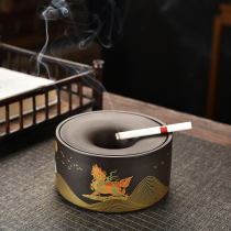 Purple sand ashtray anti-fly ash creative personality home large fashion trend wind-proof ceramic ashtray living room with cover