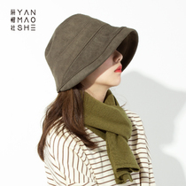 Yan hat club autumn and winter suede basin hat fishermans hat female Joker face small windproof warm Big Head small hat