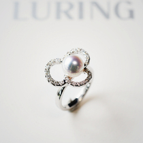 T-home chanting high-end design Japanese Akoya natural seawater pearl 18k platinum inlaid diamond ring Limited