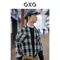 GXG mens 2019 autumn and winter hot sale Plaid harbor style long sleeve shirt men Korean trend retro shirt coat