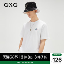 GXG mens clothing Xinjiang long suede cotton trend embroidered mark short sleeve T-shirt mens 21 years summer new product