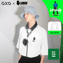 GXG Men's Wear Flower Arm Lao Wang Joint Brand 21 Summer New White Profile Printed POLO Shirt