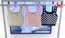 Fashion Tide Cards NERDY22 Years New ins Chains Chessboard Grid Knitted Dew strap No sleeves Machia Camshoulder