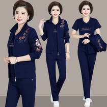 Middle Aged Mother Spring Dress Embroidered Sportswear Outsuit Spring Autumn Seniors Grandmas Aging Casual Clothes Three Sets