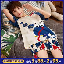Childrens pajamas boys summer thin short-sleeved cotton summer midday children cotton boy air-conditioned home clothing set