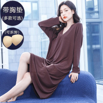 Modale Sleeping Dress Woman With Chest Cushion Spring And Autumn Long 2022 The new pyjamas woman pregnant woman can wear a home coat of clothing