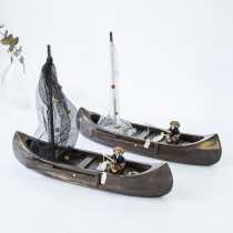 Solid wood solid uawning boat Jiangnan Shuangshui Township ship Handmade solid wood ship moldable view can be used to decorate small wooden boat