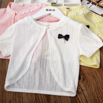 2021 summer girl a button cotton hollow cardigan childrens short sleeve shawl lace baby air conditioning cloak