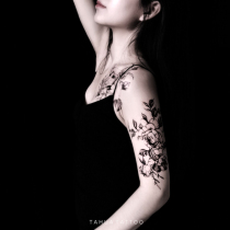 She painted dark rose arms tattoo stickers big pattern plain flower waterproof female durable stickers tattoo Black