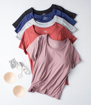 New Modal detachable insert with chest pad Short-sleeved T-shirt womens wear-free bra thin loose plus size