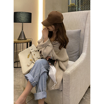 Yukiss retro Japanese lazy knit sweater female Korean version of advanced sense loose cardigan jacket spring and autumn