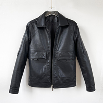 2021 autumn and winter new mens real leather casual jacket slim jacket slim short shirt big pocket jacket Ruffian locomotive