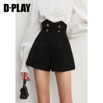 DPLAY2021 autumn and winter New England wind wide waist head high waist wide leg suit shorts OL classic black casual pants