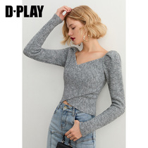 DPLAY2022 Spring new retro style Temperament Grey Cross Stitch Cardio-weaters Light Cooked Breeze Foam Sleeves for short blouses