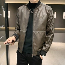 Leather jacket men 2021 Spring and Autumn New Black Baseball collar leather jacket Korean version of popular ruffian Joker coat