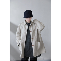 One old original autumn and winter light hemp color coarse branch rain Dew and linen lapel open placket loose thick trench coat coat 5422